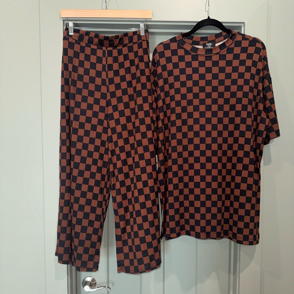 Dressed in LALA Brown and Black Checkered Wide-Leg Pants Set - Picture 3 of 13